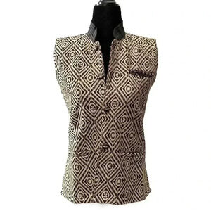 Beaded Embellished Sleeveless Button Front Vest Black Gold XS/Small